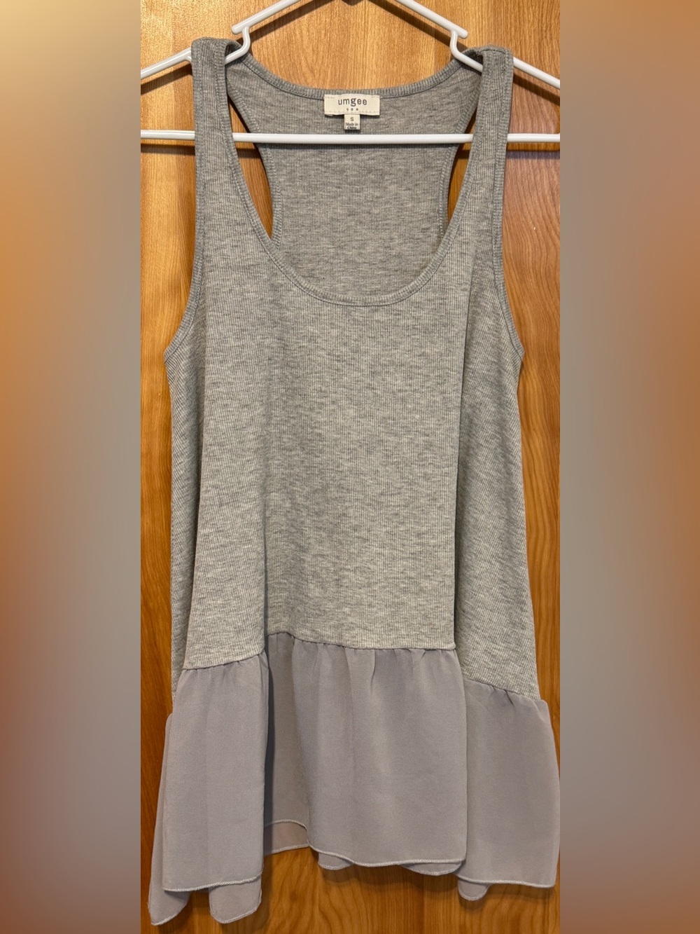 Umgee Grey Ribbed Tank with Chiffon Hem